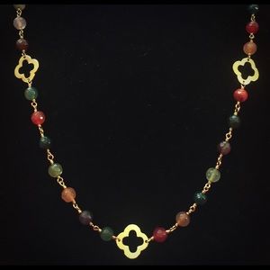 NWT Multicolor Gemstone Gold Clover necklace